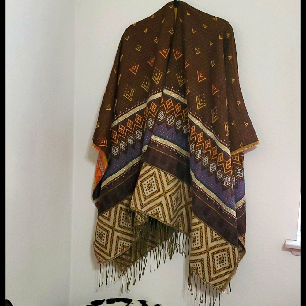 Geometric Graphic print wrap blanket poncho Aztec serape cozy travel office - Picture 3 of 8